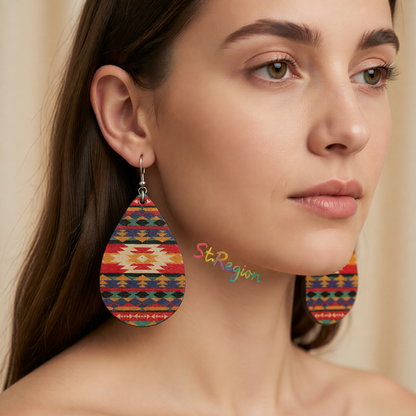 Orange & Teal Geometric Drop Earrings