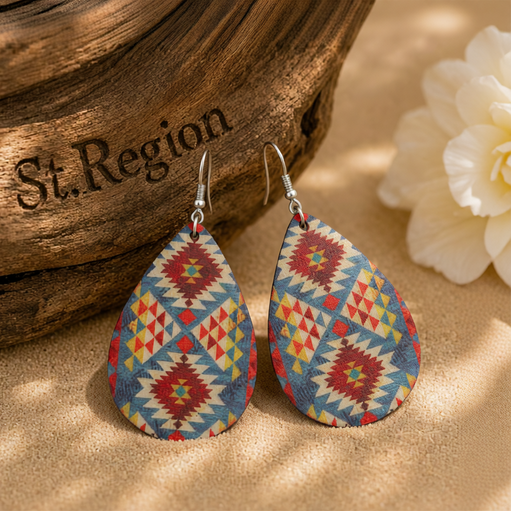 Blue & Orange Geometric Drop Earrings