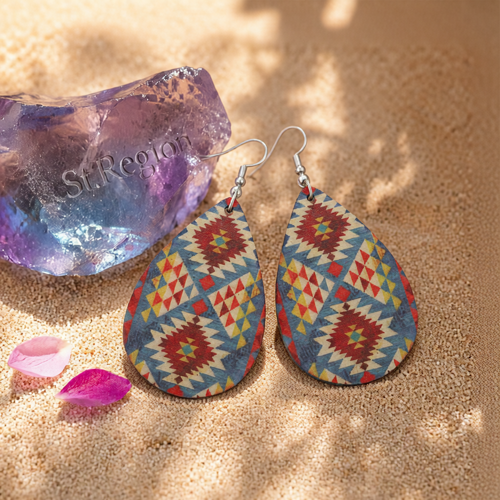 Blue & Orange Geometric Drop Earrings