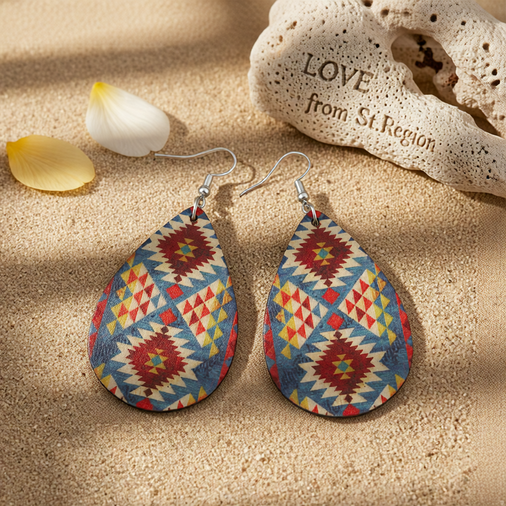 Blue & Orange Geometric Drop Earrings