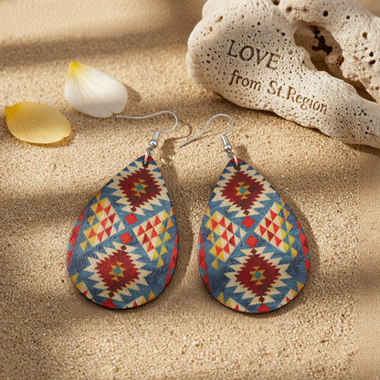 Blue & Orange Geometric Drop Earrings