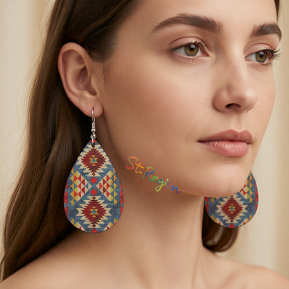 Blue & Orange Geometric Drop Earrings