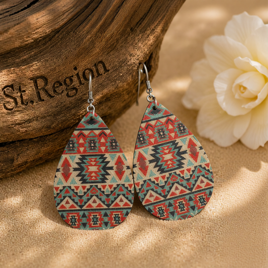 Orange & Beige Geometric Drop Earrings