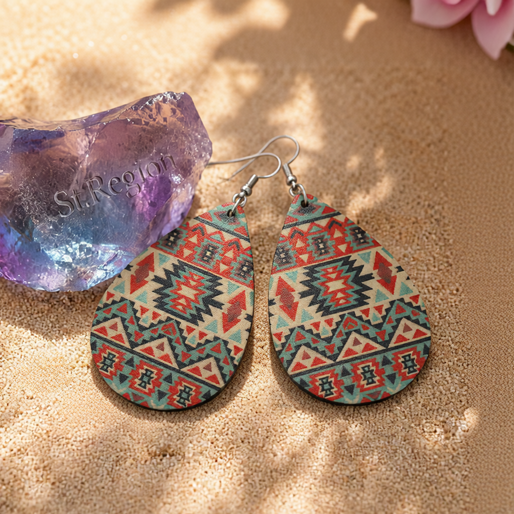 Orange & Beige Geometric Drop Earrings