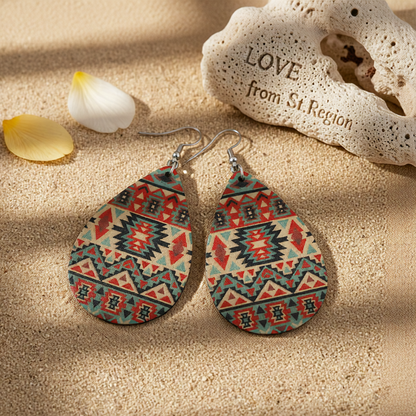 Orange & Beige Geometric Drop Earrings