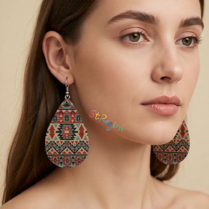 Orange & Beige Geometric Drop Earrings