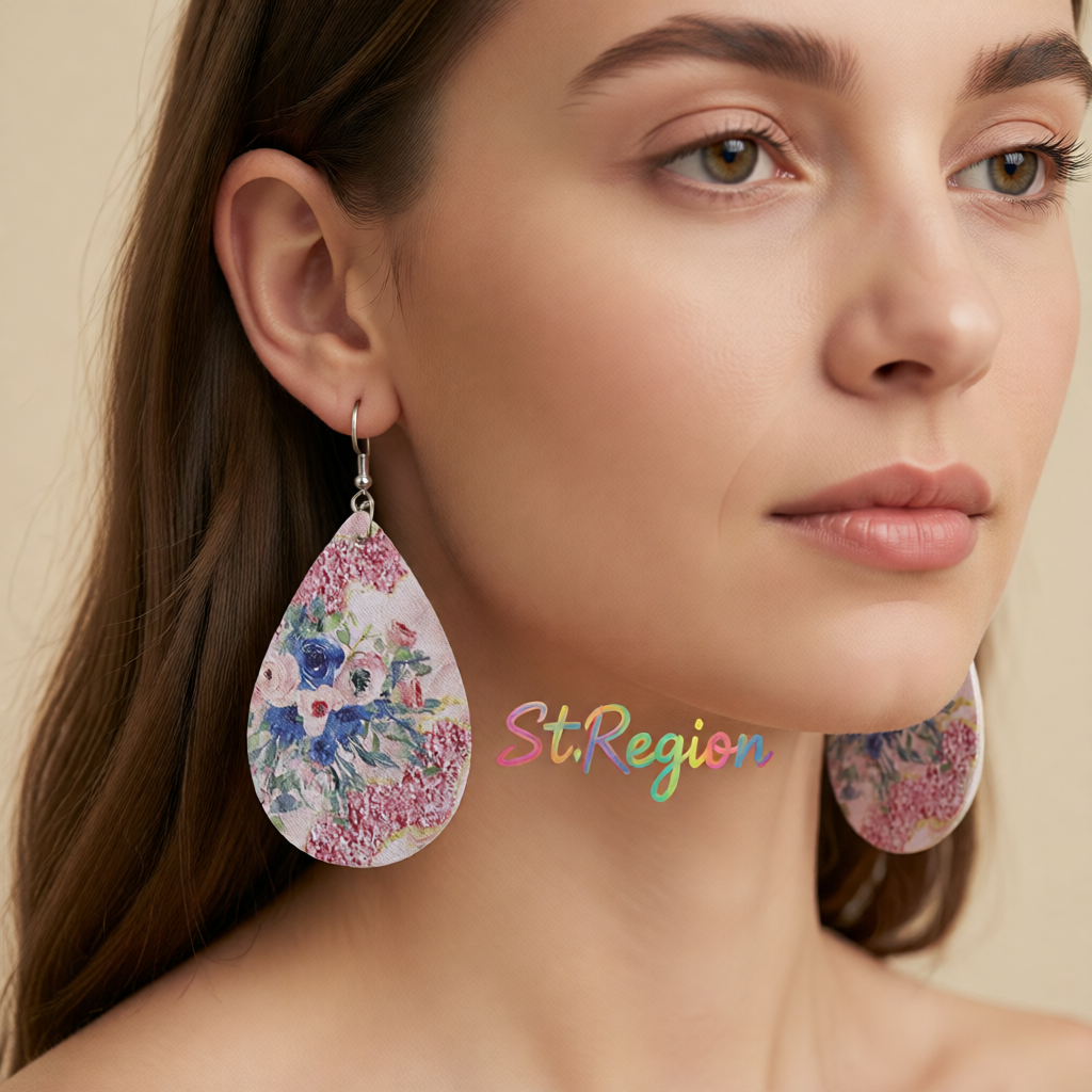 Pink Polystyrene & Silver-Plated Flower Drop Earrings