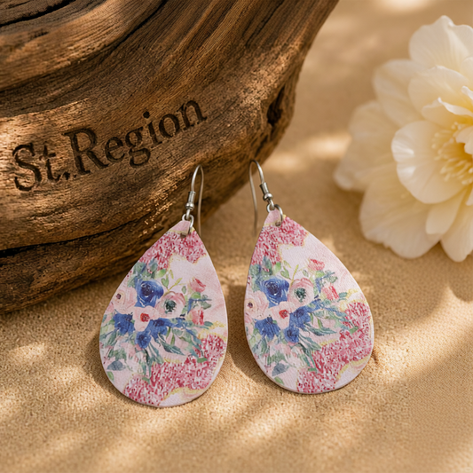Pink Polystyrene & Silver-Plated Flower Drop Earrings