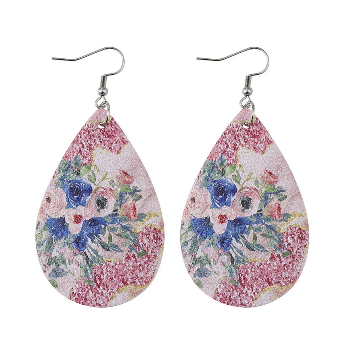Pink Polystyrene & Silver-Plated Flower Drop Earrings