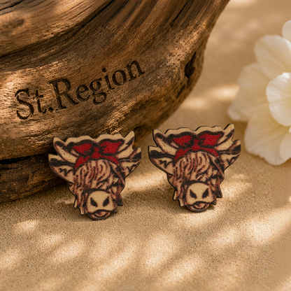 Brown & Red Bandanna Cow Stud Earrings