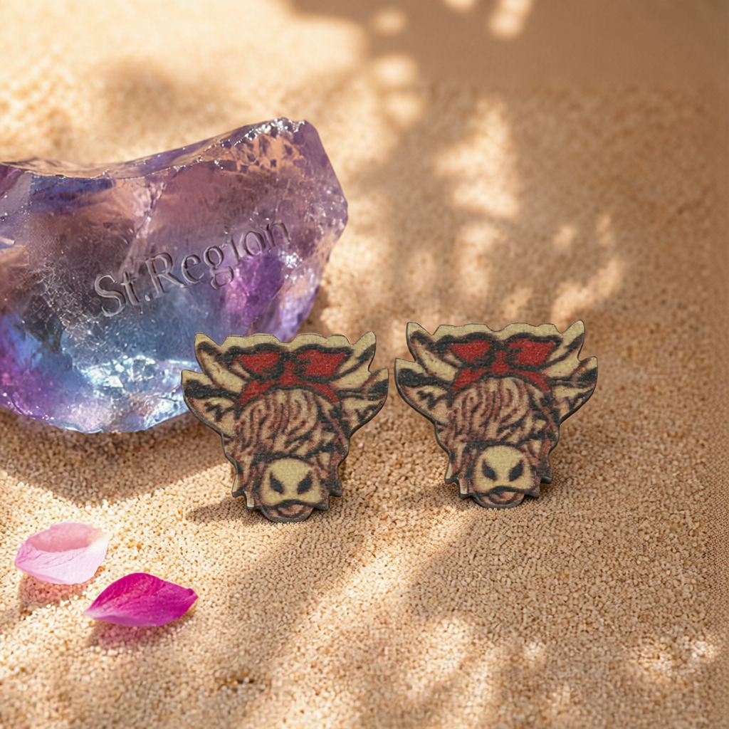 Brown & Red Bandanna Cow Stud Earrings
