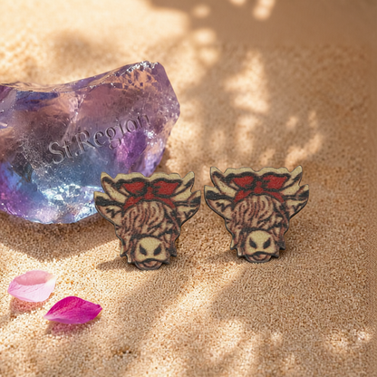 Brown & Red Bandanna Cow Stud Earrings