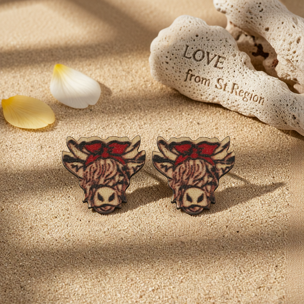 Brown & Red Bandanna Cow Stud Earrings