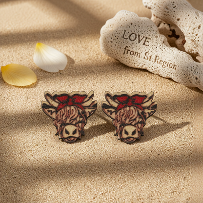 Brown & Red Bandanna Cow Stud Earrings