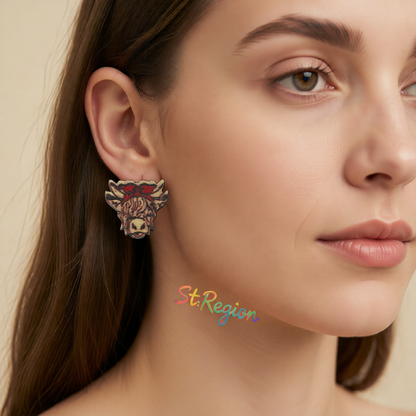 Brown & Red Bandanna Cow Stud Earrings