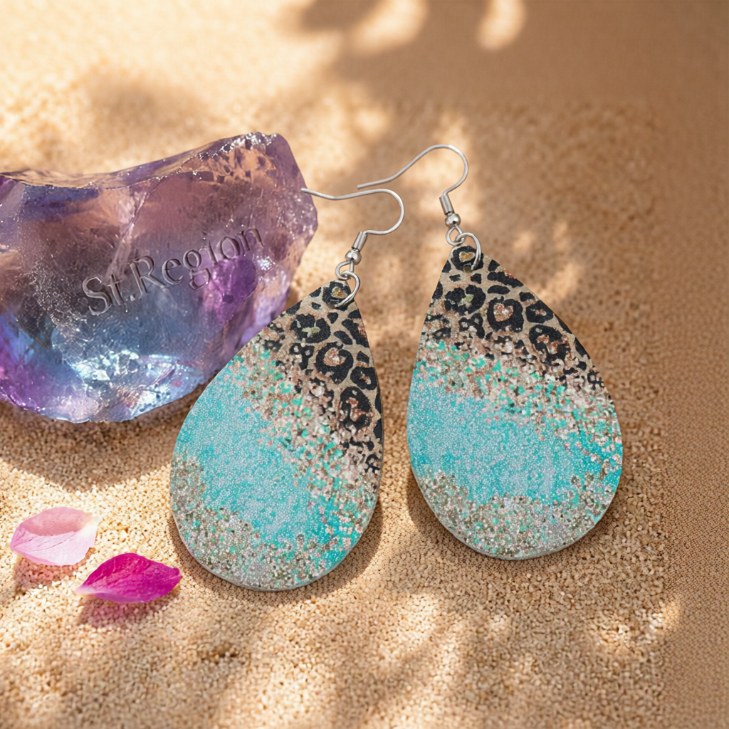 Blue Leopard Polystyrene & Silver-Plated Teardrop Earrings