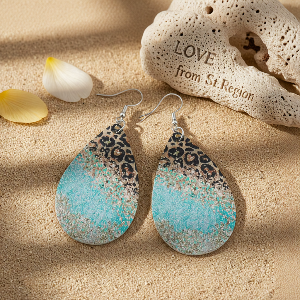 Blue Leopard Polystyrene & Silver-Plated Teardrop Earrings