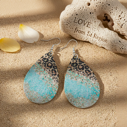 Blue Leopard Polystyrene & Silver-Plated Teardrop Earrings