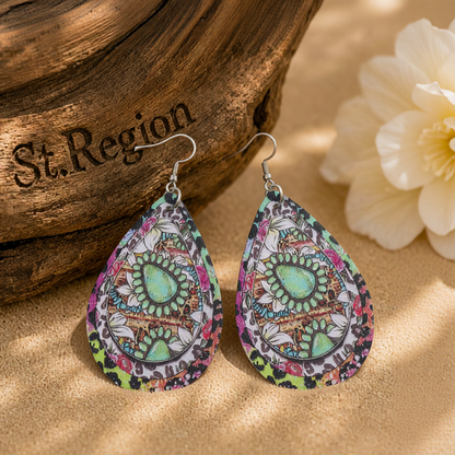 Pink Polystyrene & Silver-Plated Leopard Botanical Drop Earring