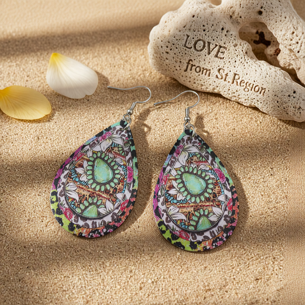 Pink Polystyrene & Silver-Plated Leopard Botanical Drop Earring