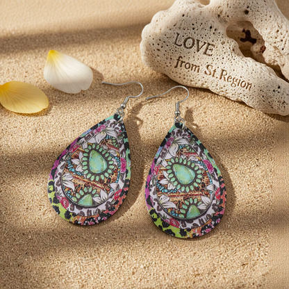 Pink Polystyrene & Silver-Plated Leopard Botanical Drop Earring
