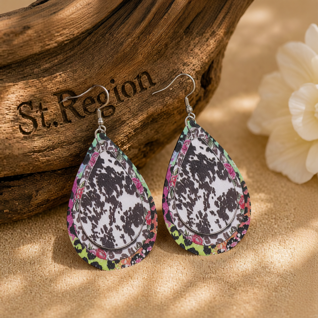 Pink Polystyrene & Silver-Plated Leopard Abstract Drop Earring
