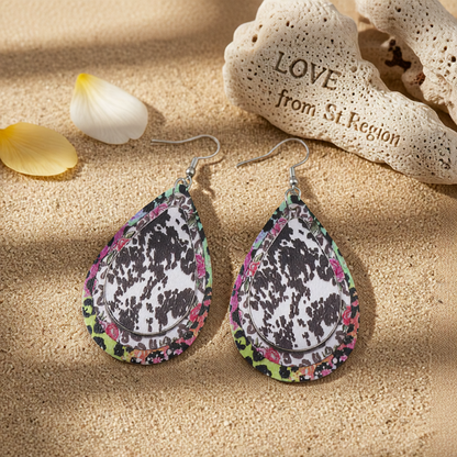 Pink Polystyrene & Silver-Plated Leopard Abstract Drop Earring