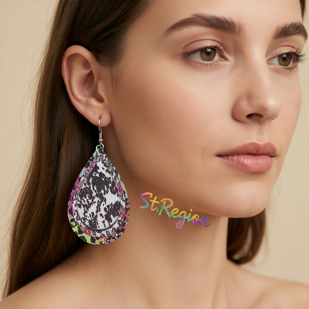 Pink Polystyrene & Silver-Plated Leopard Abstract Drop Earring