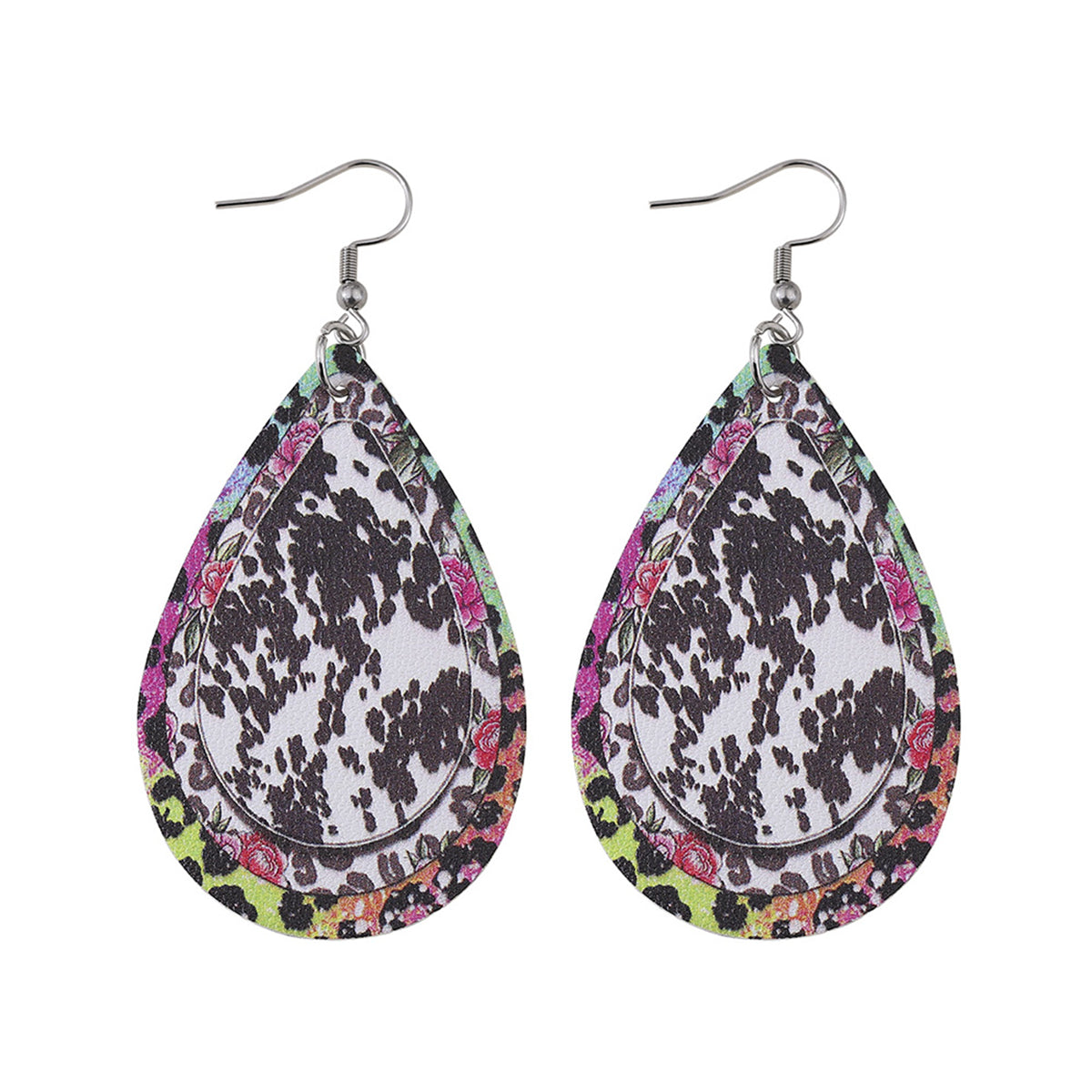 Pink Polystyrene & Silver-Plated Leopard Abstract Drop Earring