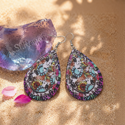 Pink Polystyrene & Silver-Plated Leopard Sunflower Teardrop Earrings