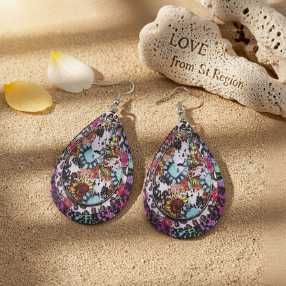 Pink Polystyrene & Silver-Plated Leopard Sunflower Teardrop Earrings
