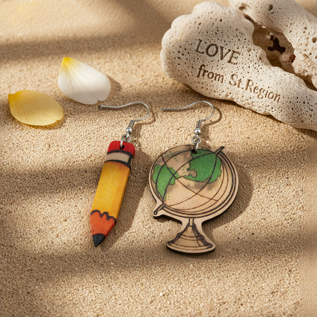 Beige & Yellow Globe & Pencil Mismatched Drop Earrings