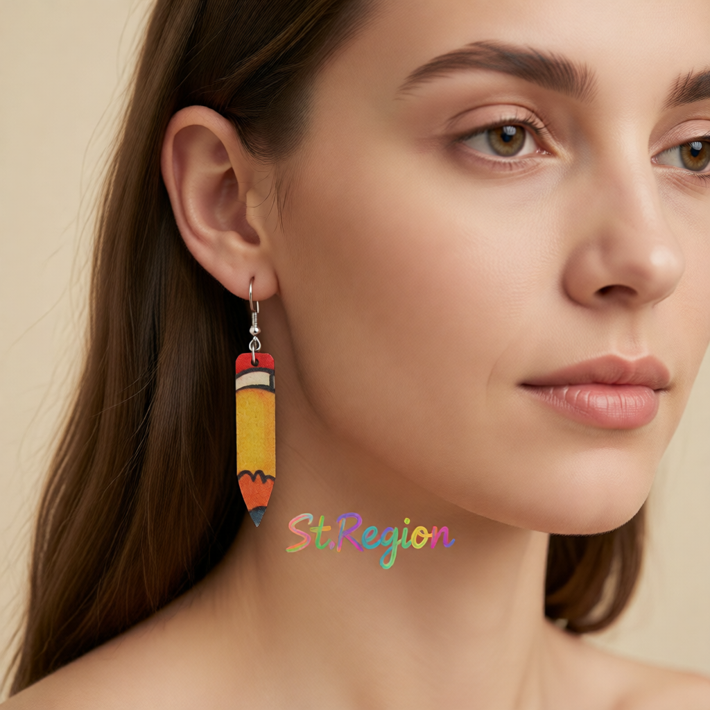 Beige & Yellow Globe & Pencil Mismatched Drop Earrings