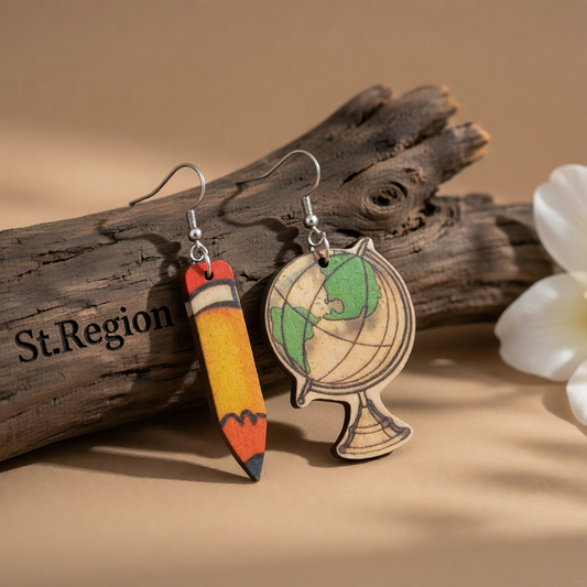 Beige & Yellow Globe & Pencil Mismatched Drop Earrings