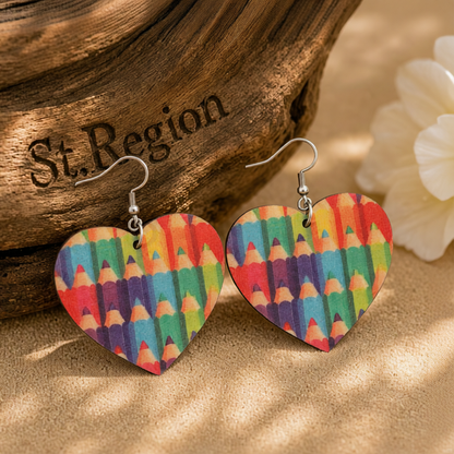 Red & Blue Pencil Heart Drop Earrings
