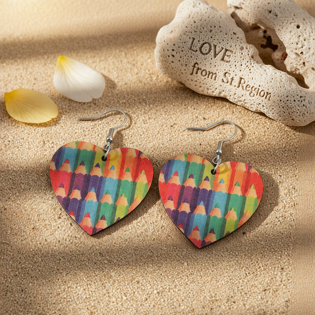 Red & Blue Pencil Heart Drop Earrings