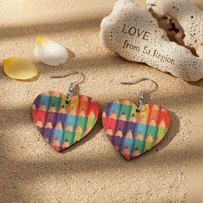 Red & Blue Pencil Heart Drop Earrings