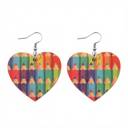 Red & Blue Pencil Heart Drop Earrings