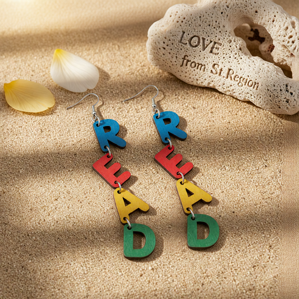 Blue & Green 'Read' Drop Earrings