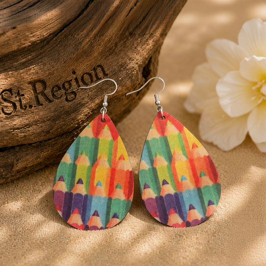 Red & Blue Pencil Teardrop Earrings