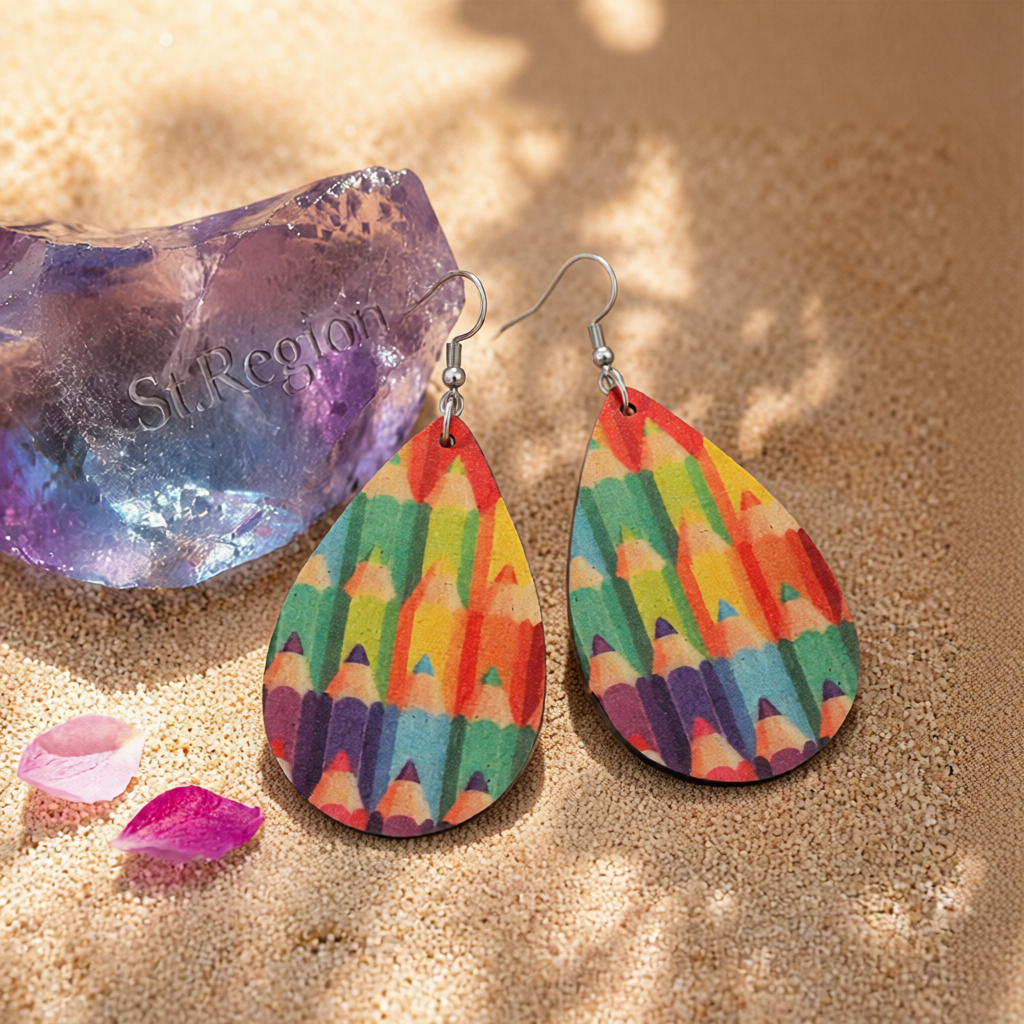 Red & Blue Pencil Teardrop Earrings