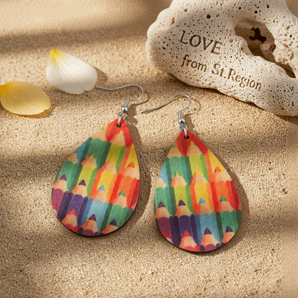 Red & Blue Pencil Teardrop Earrings