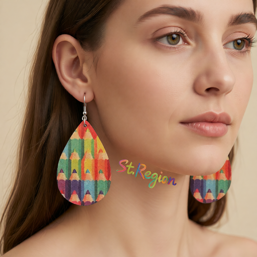 Red & Blue Pencil Teardrop Earrings