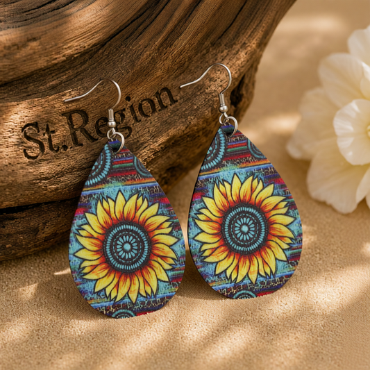 Yellow Polystyrene & Silver-Plated Sunflower Teardrop Earrings