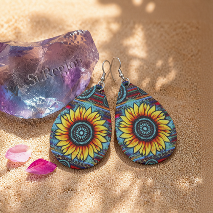 Yellow Polystyrene & Silver-Plated Sunflower Teardrop Earrings