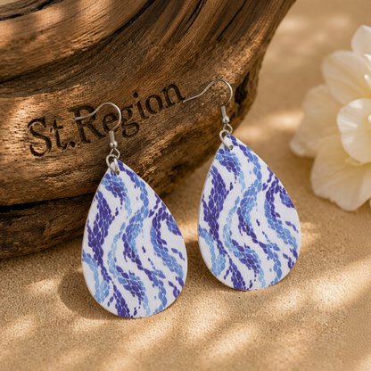 Blue & White Wave Drop Earrings