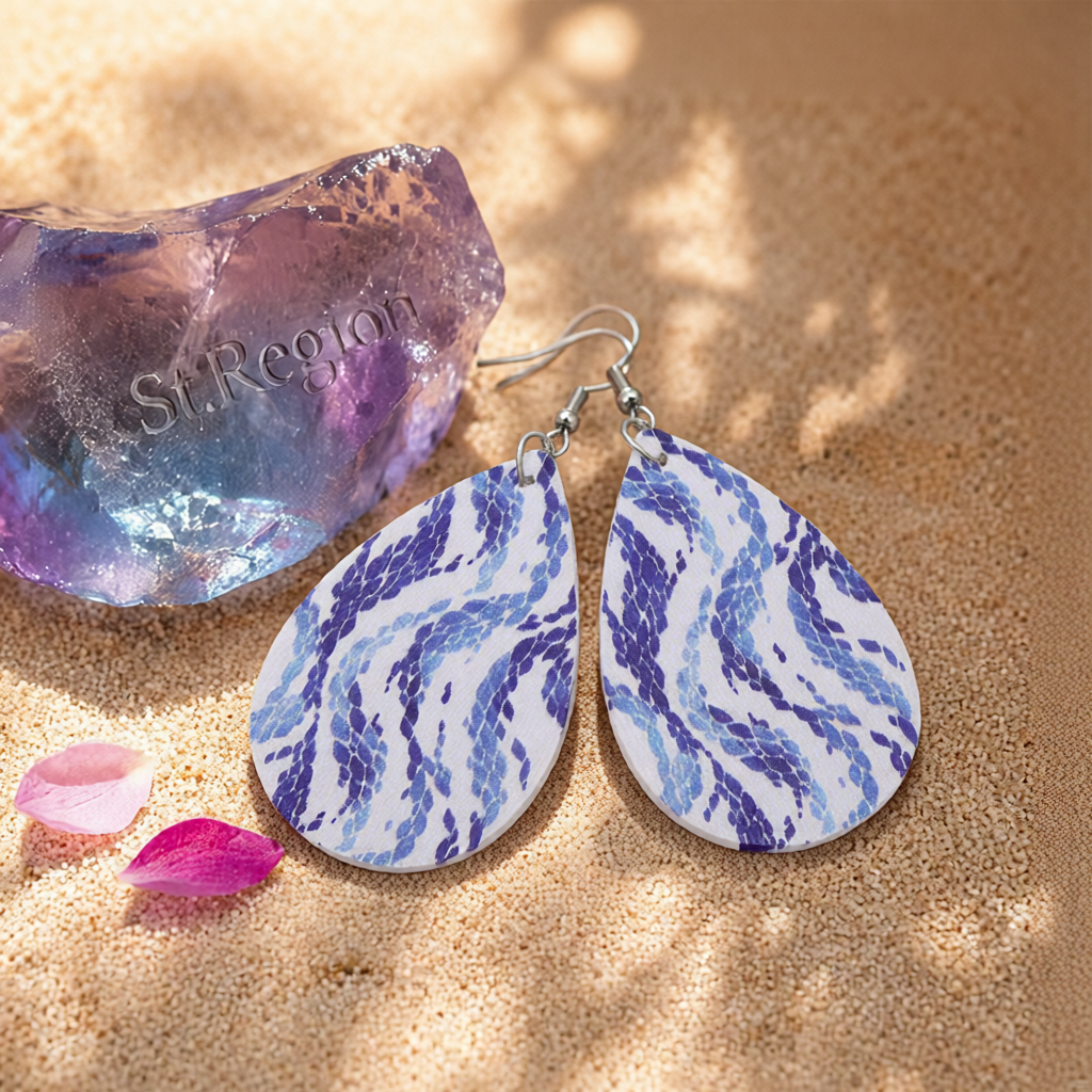 Blue & White Wave Drop Earrings