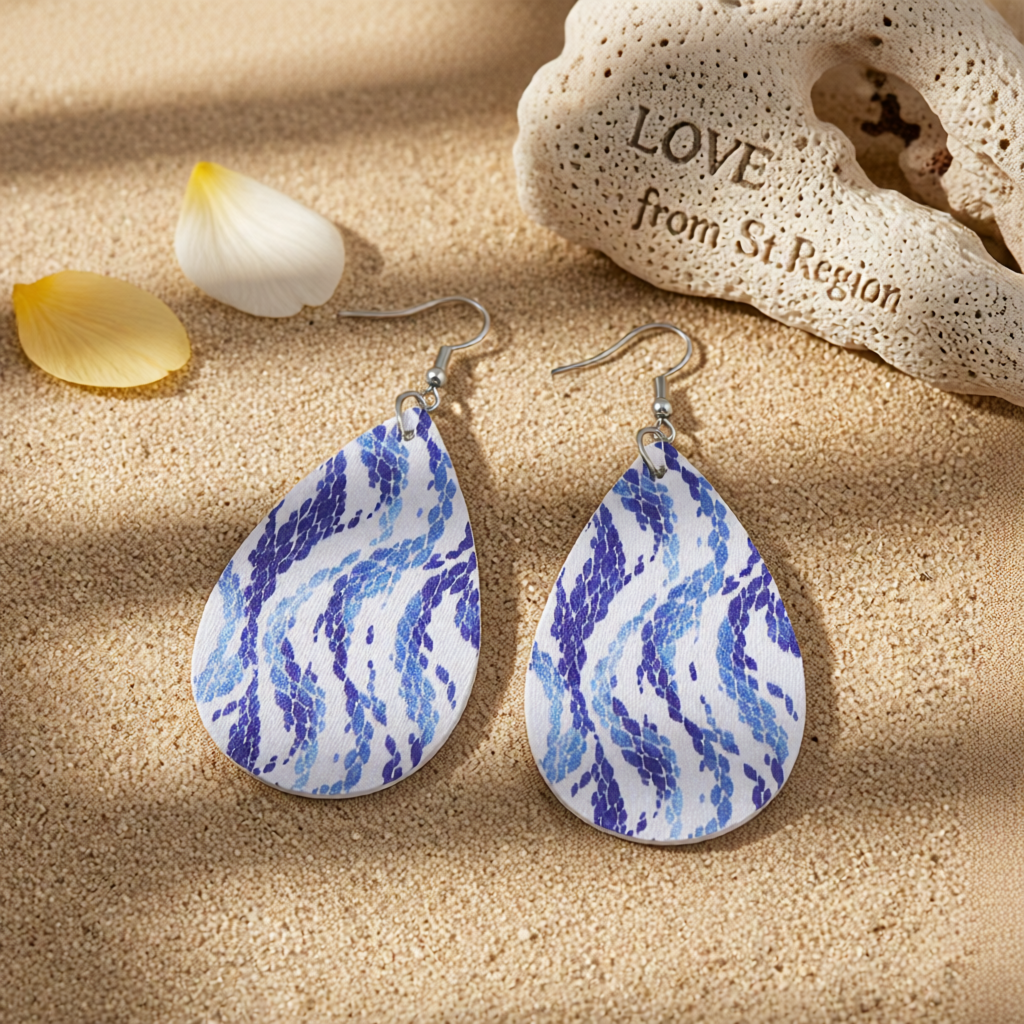Blue & White Wave Drop Earrings