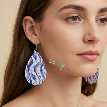 Blue & White Wave Drop Earrings