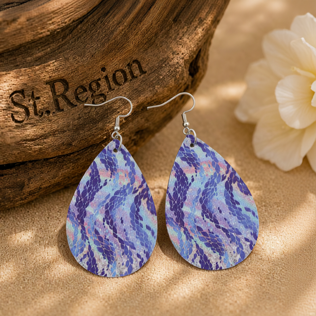 Navy & Pink Wave Drop Earrings